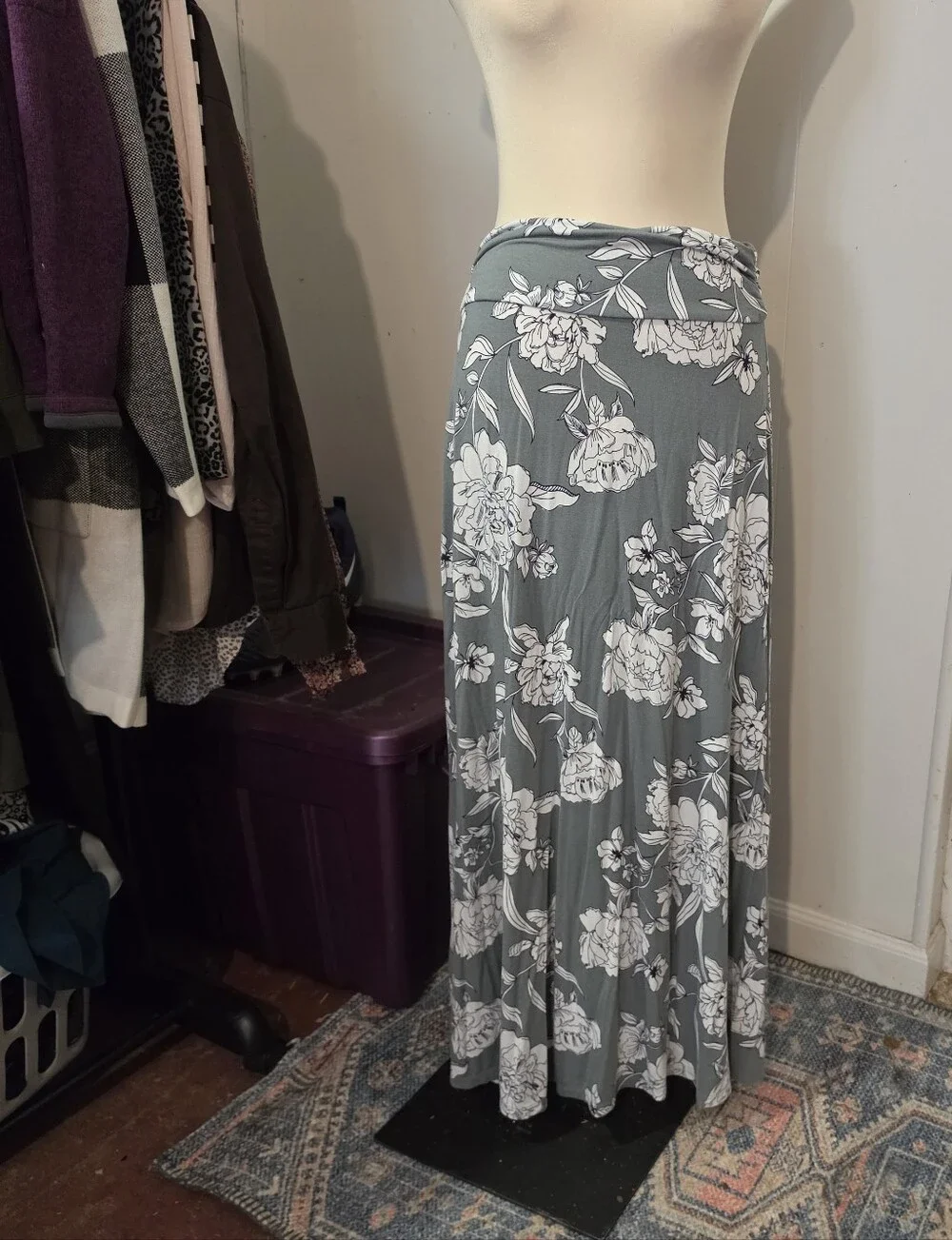 Market & Spruce Floral Maxi Skirt in Sage Green and White